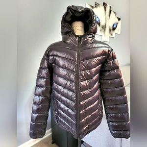 BoohooMAN Recycled High Shine Quilted Zip Through Jacket Size L Black